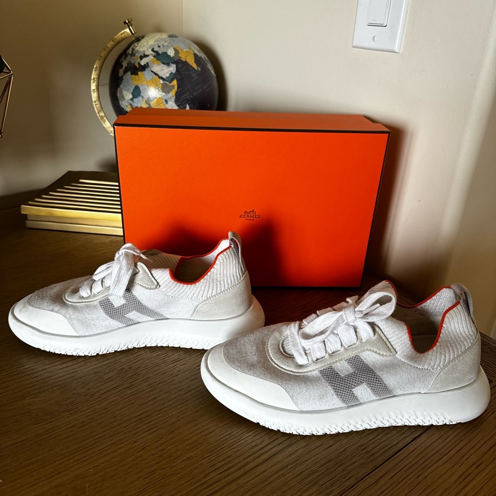 Hermes Crew Sneakers Size 37 Preloved - Picture 2 of 5